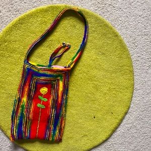 Crochet rainbow color shoulder bag